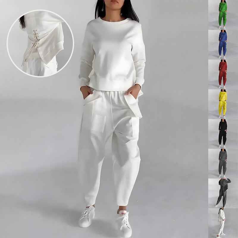 Ensemble de détente pour femmes – Haut à enfiler couleur unie et pantalon large