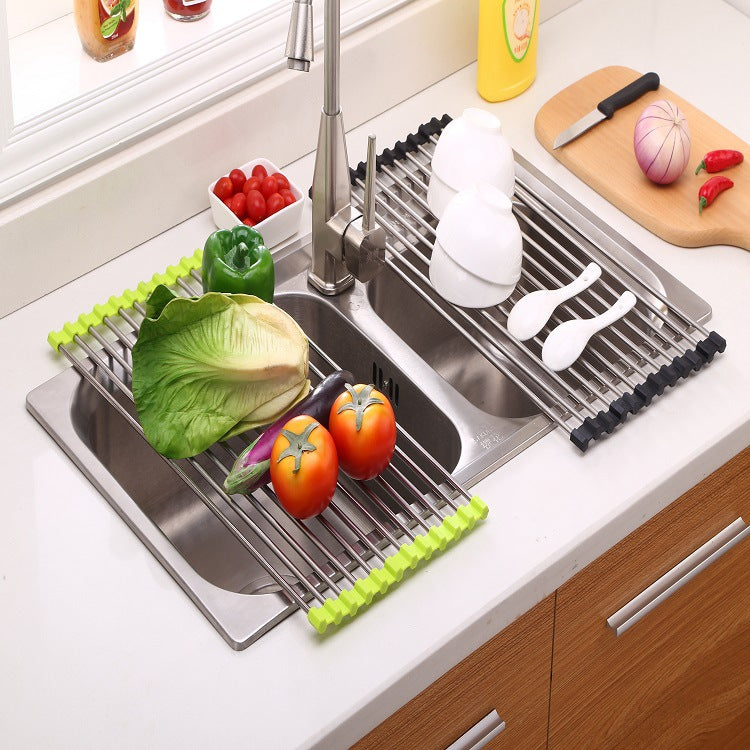 Égouttoir d'évier de cuisine pliant en acier inoxydable