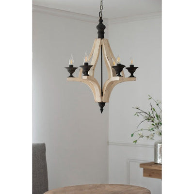 Lustre en bois à 6 lumières avec chaîne ajustable (Livraison aux États-Unis seulement)