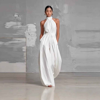 Fashionable And Elegant Belted Pleated Jumpsuit With A Cinched Waist