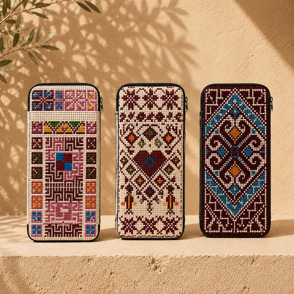 Pochette pour téléphone Tatreez – Portefeuille à glissière et étui pour cartes
