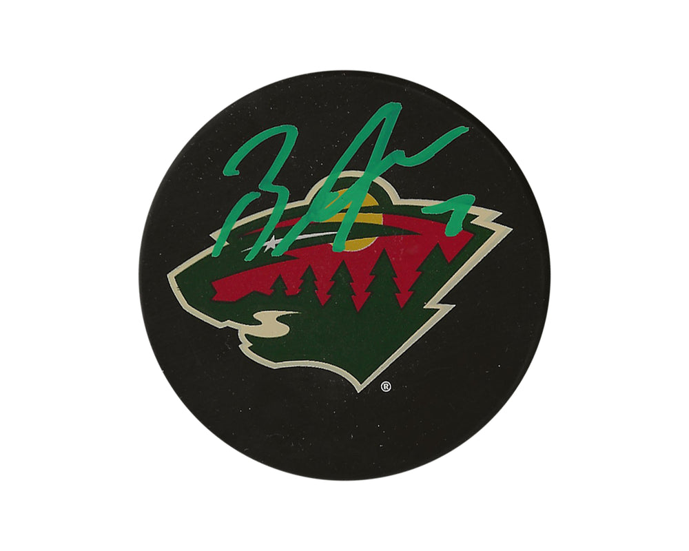 Palet souvenir Brock Faber des Minnesota Wild, autographié