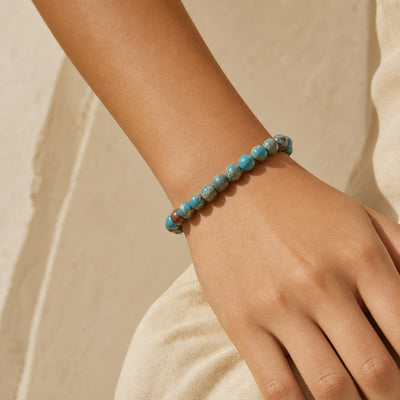 Blue Impression Jasper Round Bracelet - 8mm (Enhanced)