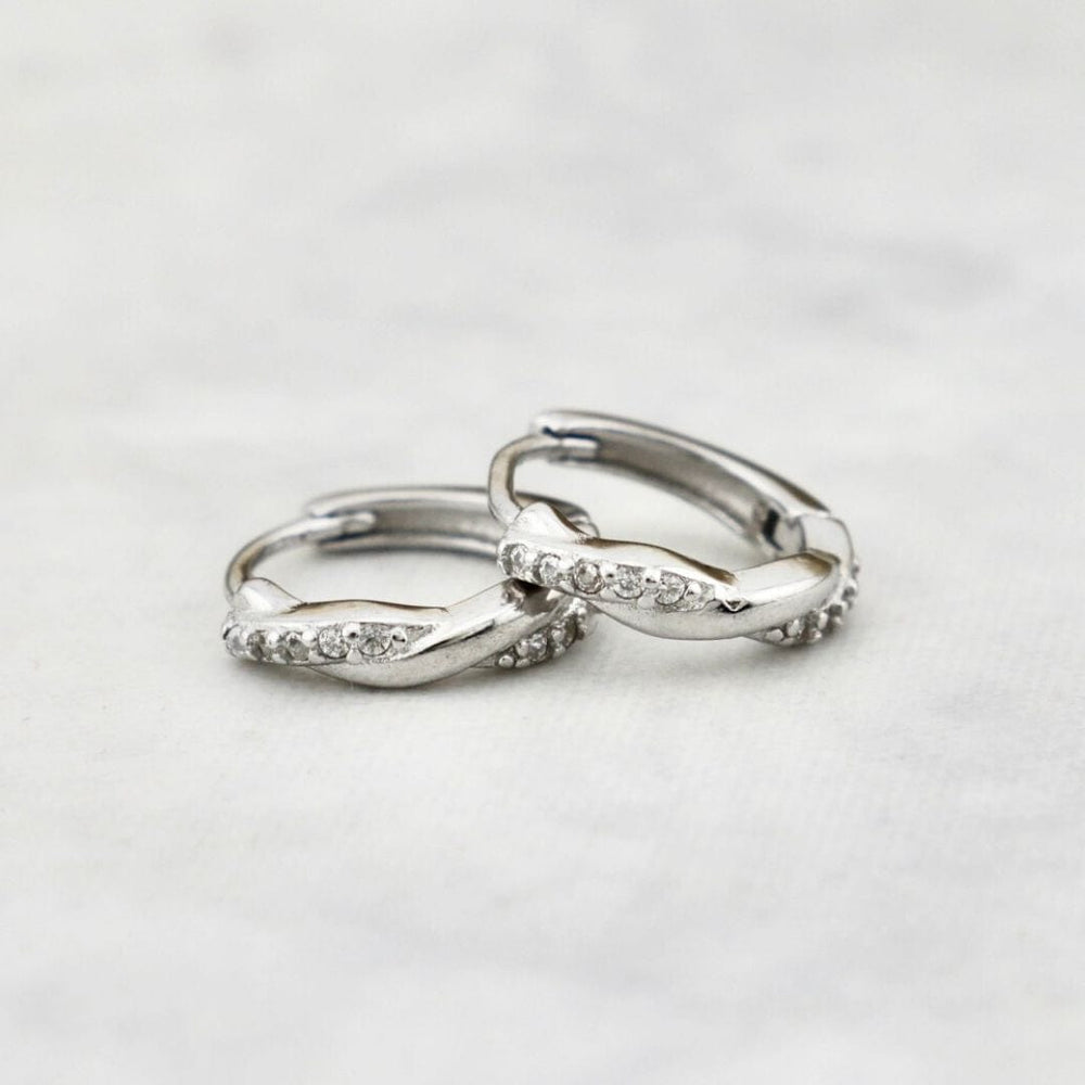 Sparkling Twisted Sterling Silver Huggie Earrings