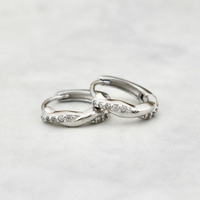 Sparkling Twisted Sterling Silver Huggie Earrings