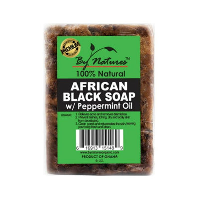 BY NATURE'S SAVON NOIR AFRICAIN 100 % NATUREL À L'HUILE DE MENTHE POIVRÉE 6,5 OZ
