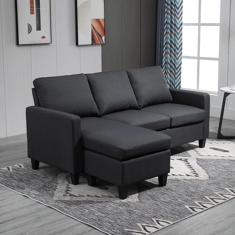 Dark Grey L-Shape Sectional Sofa with Ottoman – Modern Corner Couch for Living Room (United States & Canada Delivery Only)