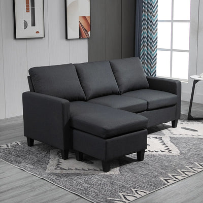 Dark Grey L-Shape Sectional Sofa with Ottoman – Modern Corner Couch for Living Room (United States & Canada Delivery Only)