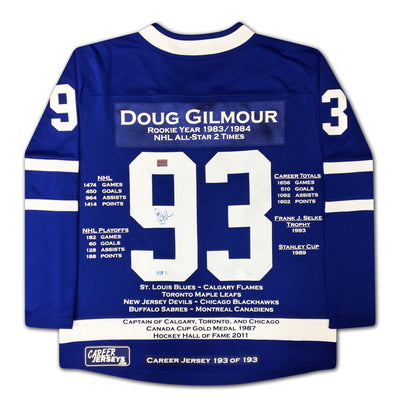 DOUG GILMOUR CAREER JERSEY #193 OF 193 (SIZE L OR XL) – AUTOGRAPHED LIMITED EDITION NHL TORONTO MAPLE LEAFS COLLECTIBLE