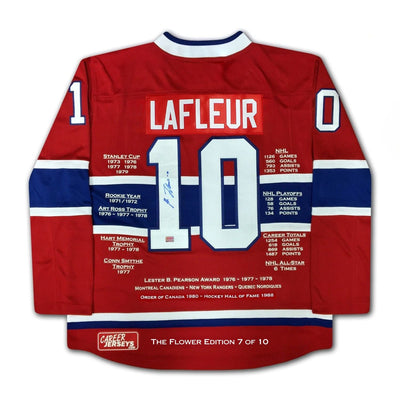 GUY LAFLEUR MONTREAL CANADIENS CAREER JERSEY – THE FLOWER RED EDITION – AUTOGRAPHED NHL COLLECTIBLE – LIMITED EDITION /10 – HALL OF FAME MEMORABILIA (SIZE L OR XL)