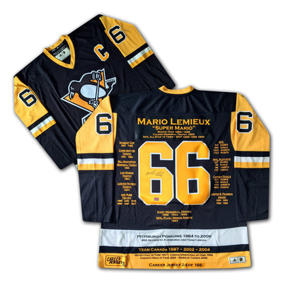 MARIO LEMIEUX PITTSBURGH PENGUINS CAREER JERSEY – AUTOGRAPHED NHL MEMORABILIA – LIMITED EDITION /166 – LEGENDARY COLLECTIBLE (SIZE L OR XL)