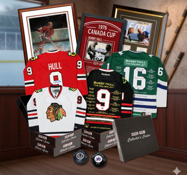 COLLECTOR’S CRATE MYSTERY BOX – BOBBY HULL GOLDEN SERIES – LIMITED EDITION /20 AUTOGRAPHED COLLECTIBLE HOCKEY MEMORABILIA