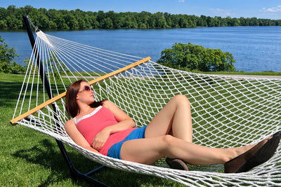 Cotton Rope Hammock with 3-Beam Stand
