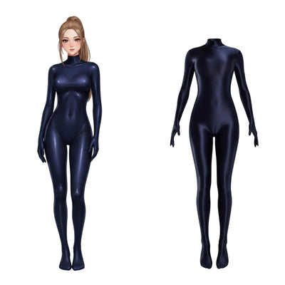 Spandex Nylon Full Bodysuit Zentai Shinny Cosplay Jumpsuit Attached Gloves