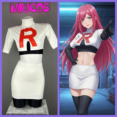 Ensemble de costume de cosplay en cuir spandex de l'Équipe Rocket avec gants et jupe