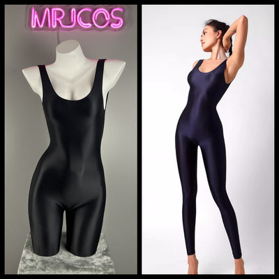 Sleeveless Sheer Spandex Bodysuit Glossy Silky Spandex Yoga Suit Lingerie