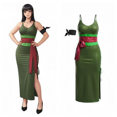 Anime Cosplay Green Sleeveless High-slit Long Dress Halloween Costume