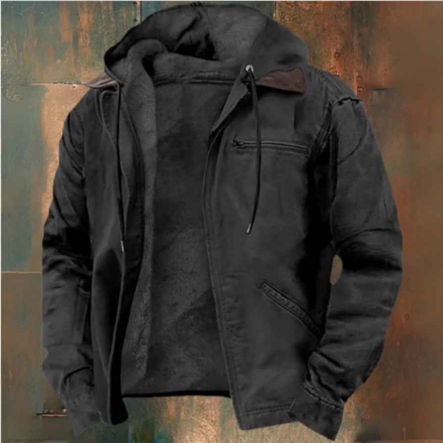 Manteau à Capuchon d'Hiver avec Poches - Veste Chaude en Molleton à Fermeture Éclair - Vêtement Décontracté pour Homme