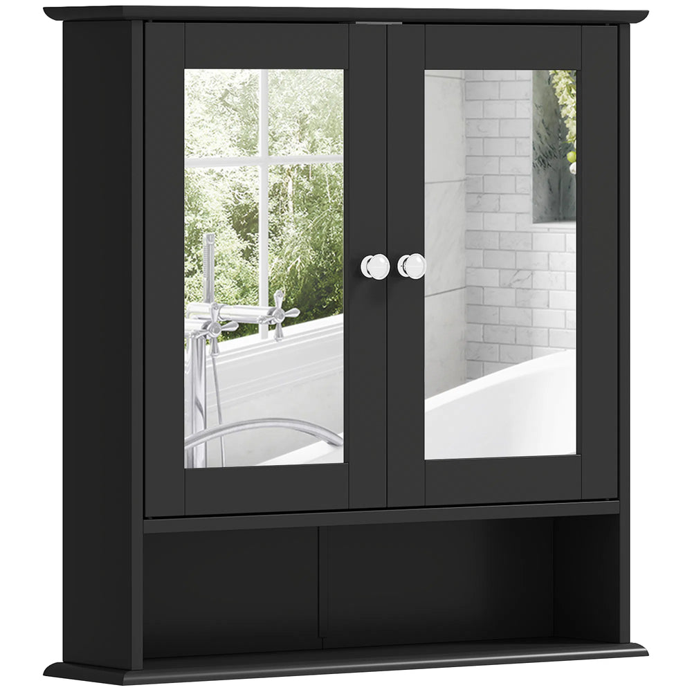 Armoire à pharmacie de salle de bains noire avec miroir – Armoire de rangement murale à deux portes (Livraison aux États-Unis et au Canada seulement)