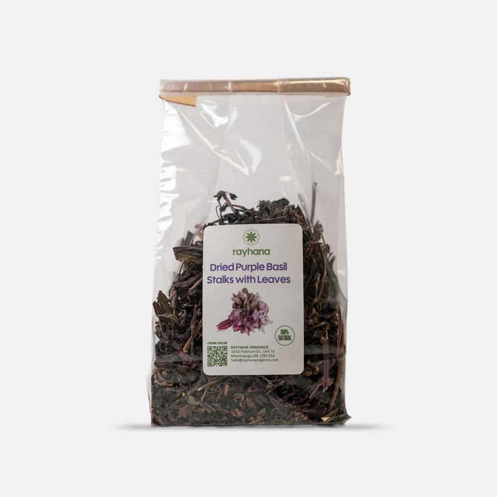 Tiges de basilic pourpre séchées avec feuilles
