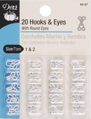 Dritz - Hooks - Hook & Eye White Size 1 & 2 — Cottage Quilting Ltd.