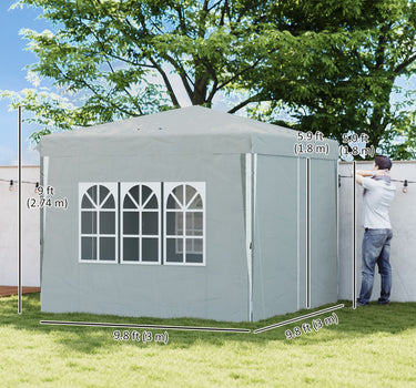 Outsunny 10' x 10' Pop-Up Canopy Tent with Sidewalls, Height-Adjustable, Carry Bag Included, for Outdoor, Garden, Patio, Light Grey