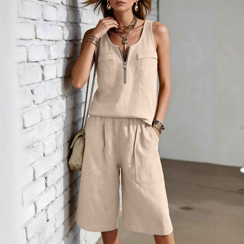 Sleeveless Tank Top And Straight-leg Capri Pants Casual Set