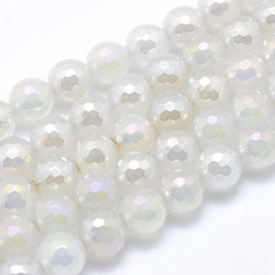 Perle d'Agate Blanche à Facettes Électrodéposée