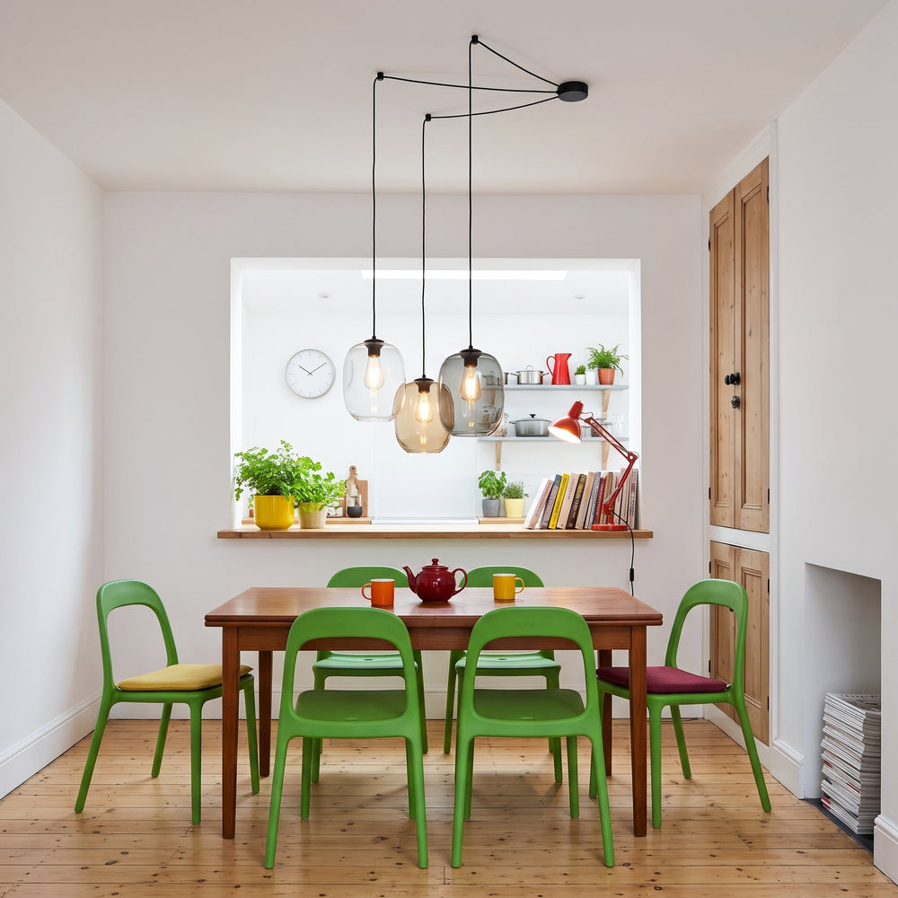 ELIO Suspension 3 Lumières Décalées Verre pour Îlot de Cuisine, Salle à Manger et Cage d'Escalier