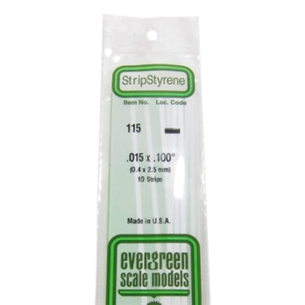Evergreen Scale Models 115 Bande de styrène 0,4 X 2,5 mm (10 bandes) NEUF