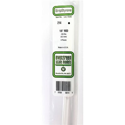 Evergreen Scale Models 214 Styrene Rod .125" (3.2mm) 4 pieces NIB