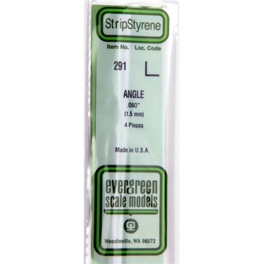 Evergreen Scale Models 291 Plastique d'angle .060" (1.5mm) 4 pièces NIB