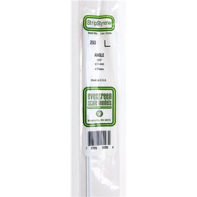 Evergreen Scale Models 293 Plastique à angle de 2,5 mm (0,100 po) 4 pièces NIB