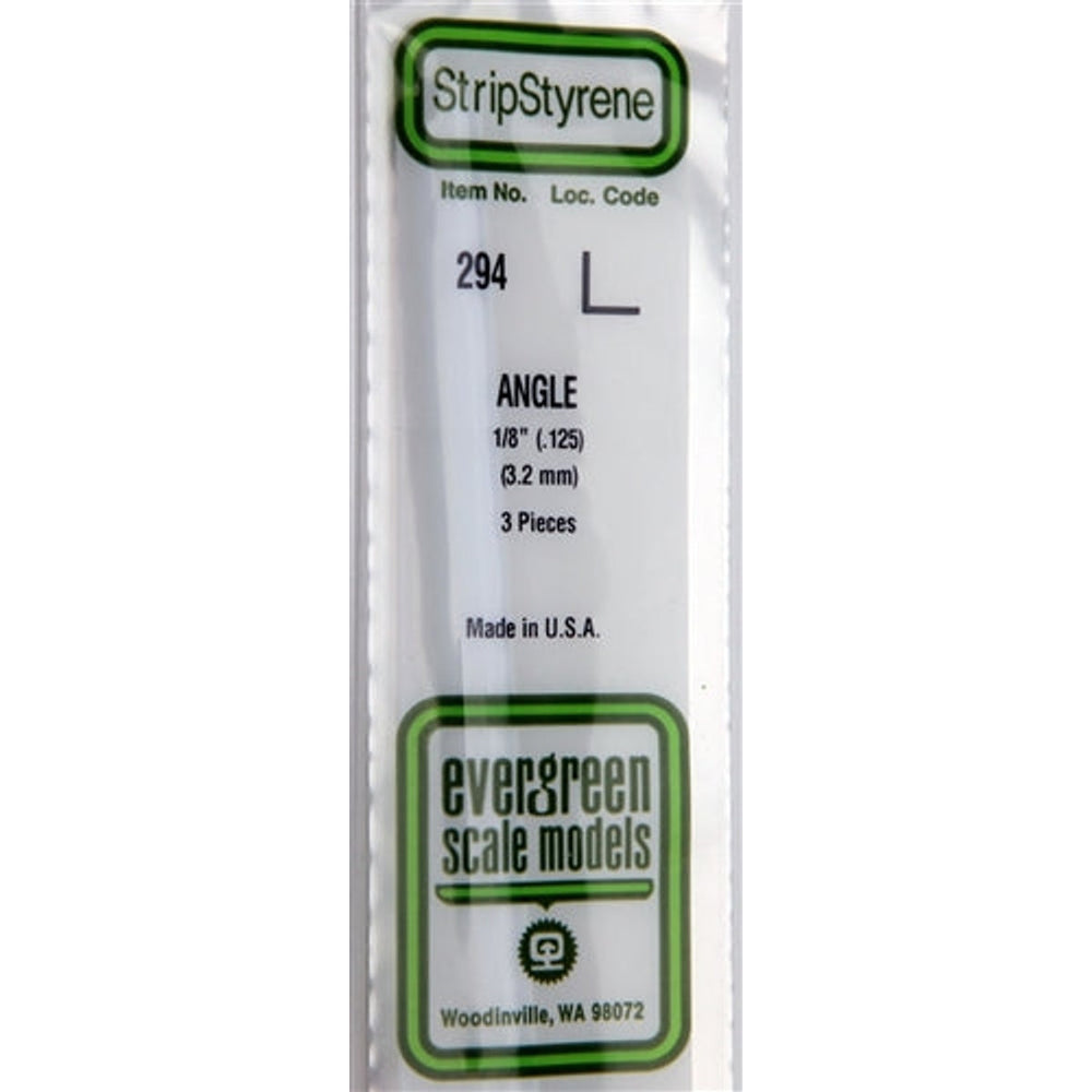 Modèles Réduits Evergreen 294 Angle en styrène 1/8 po (.125) (3,2 mm) 3 pièces NIB