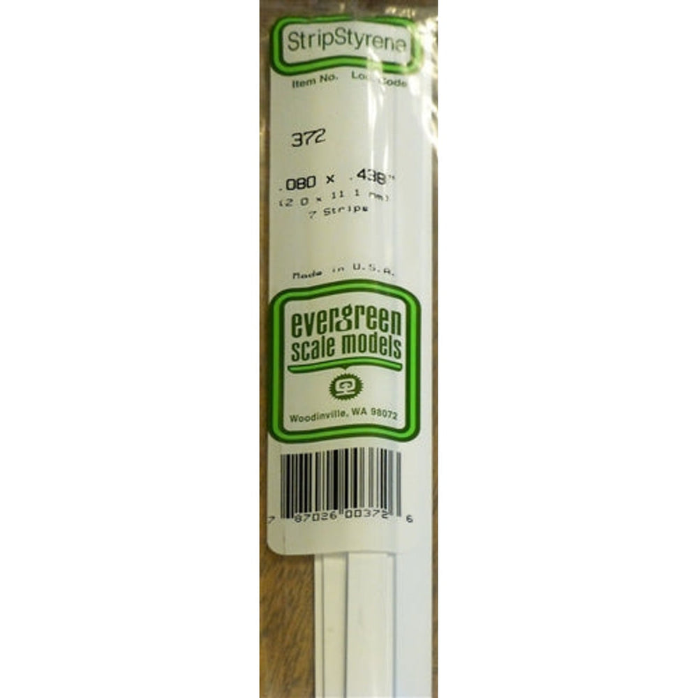 Evergreen Scale Models 372 Bandes de styrène .080 x .438" (2,0 x 11,1 mm) 7 pièces NIB