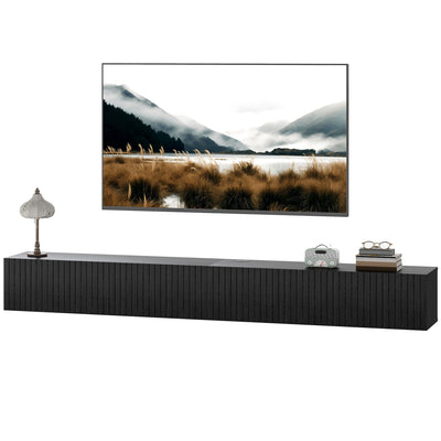 Meuble TV flottant Jesse de 180 cm avec 2 portes rabattables cannelées pour téléviseurs jusqu'à 75" - Noir