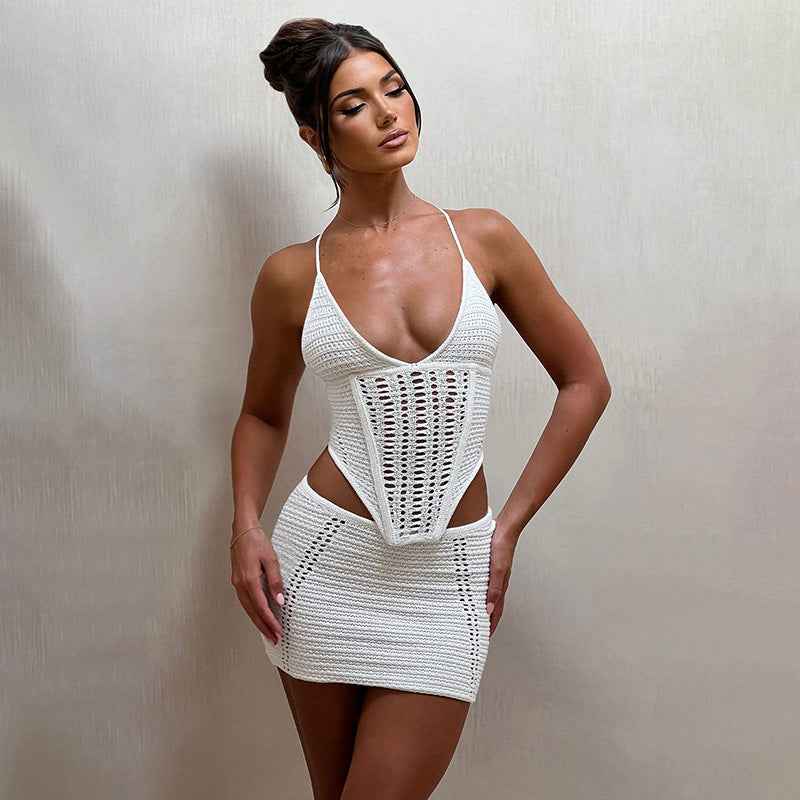 Beach Women's Solid Color Sexy Knitted Beach Bikini Swimming