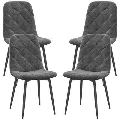 Set of 4 Grey Upholstered Dining Chairs – Modern Kitchen & Dining Room Chairs with Steel Legs (United States & Canada Delivery Only)