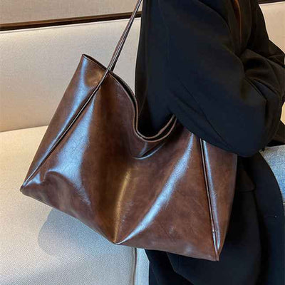 Sac à bandoulière vintage en cuir PU pour femmes, sac cabas grand format