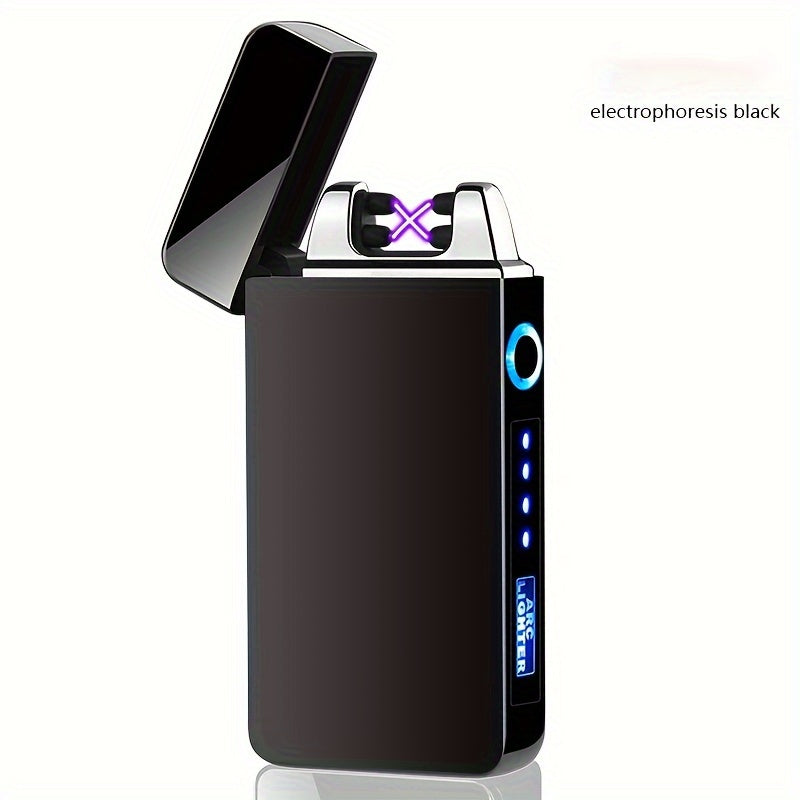 1pc Hot Electric Windproof Metal Lighter, Double Arc Flameless Plasma Rechargeable USB Lighter, LED Power Display Touch Sensor Lighter Christmas Gift — 777tech
