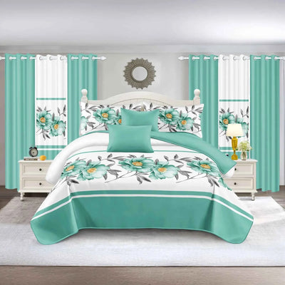 9-Piece Queen Quilted Bedspread & Curtain Set – Bedding Ensemble with Sheer Grommet Drapes (United States & Canada Delivery Only)