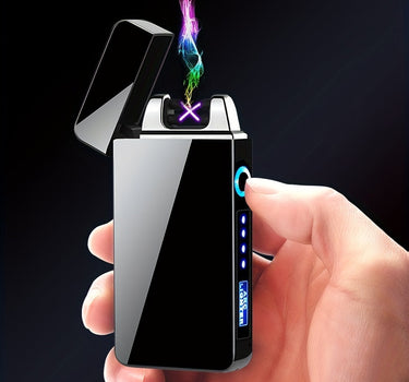 1pc Hot Electric Windproof Metal Lighter, Double Arc Flameless Plasma Rechargeable USB Lighter, LED Power Display Touch Sensor Lighter Christmas Gift