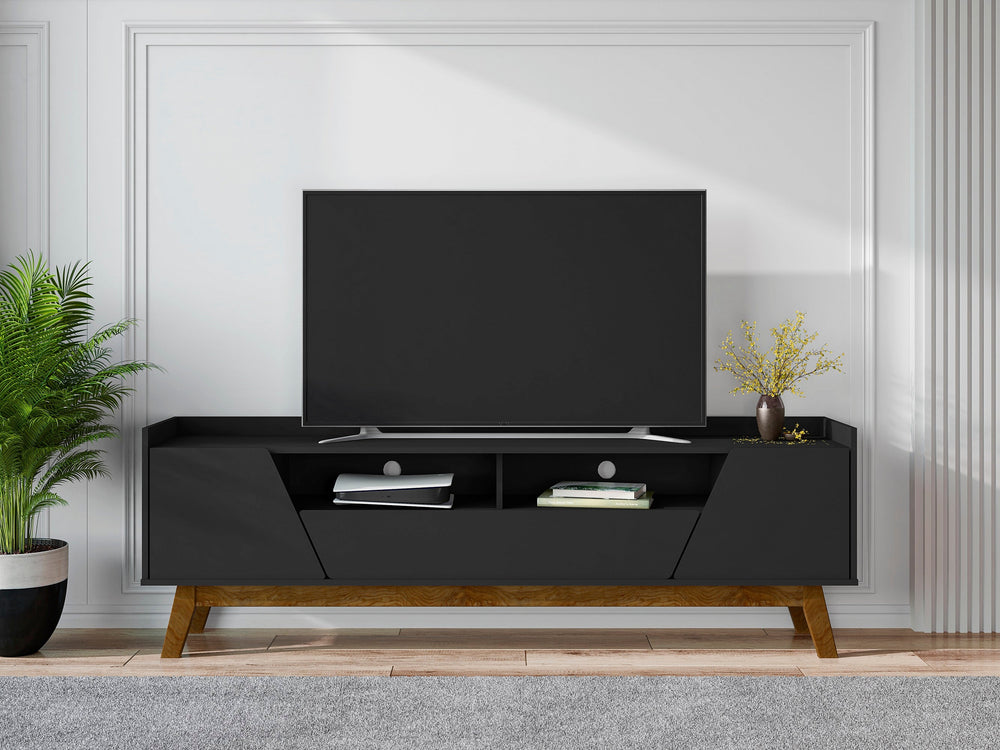 Meuble TV Malmo Moderne de 70,8 po avec 2 tiroirs - Noir/Brun