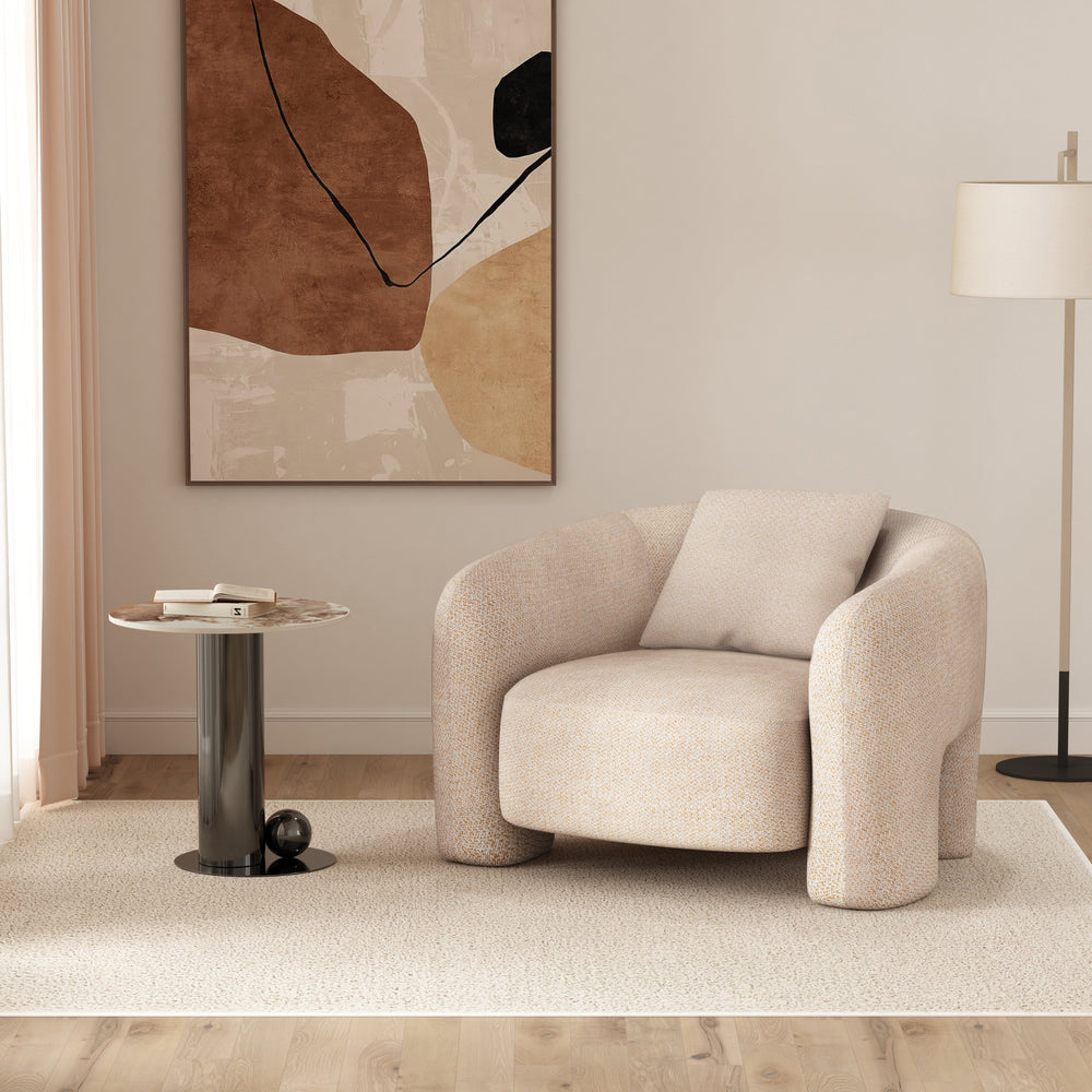 Fauteuil d'appoint Chloe en bois de pin et tweed - Beige