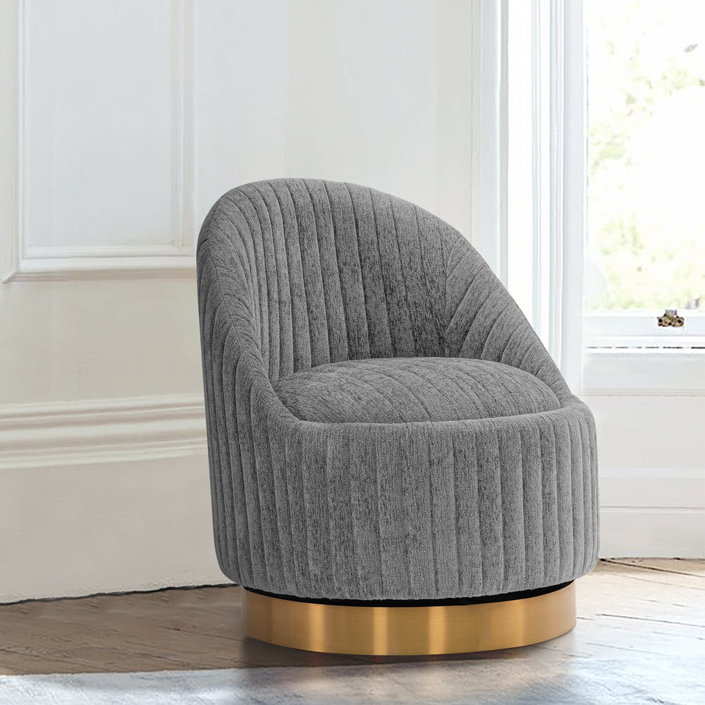 Fauteuil d'appoint pivotant Pumpkin en chenille - Gris/Or