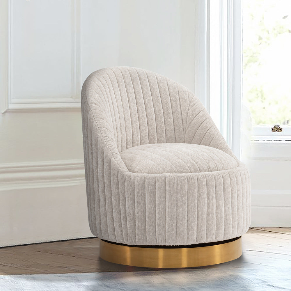 Fauteuil d'appoint pivotant en chenille 'Pumpkin' - Crème/Or