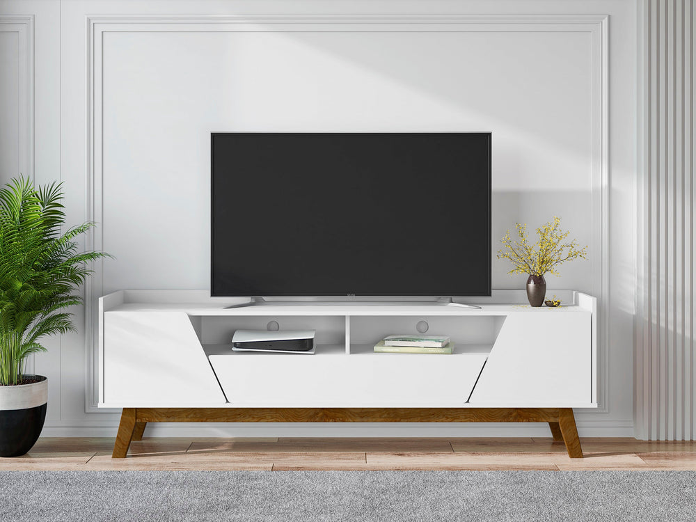 Meuble TV Malmo Moderne de 70,8 po avec 2 tiroirs - Blanc/Brun