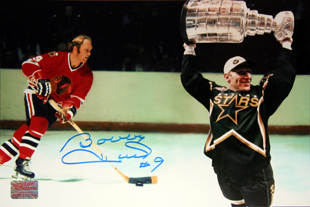 PHOTO 10X15 BOBBY HULL & BRETT HULL AUTOGRAPHIE CHICAGO BLACKHAWKS & DALLAS STARS NHL OBJET DE COLLECTION AUTOGRAPHIE (15" X 10") – OBJET DE COLLECTION AUTOGRAPHIE À EXPOSER – OBJET DE COLLECTION AUTOGRAPHIE AUTHENTIQUE
