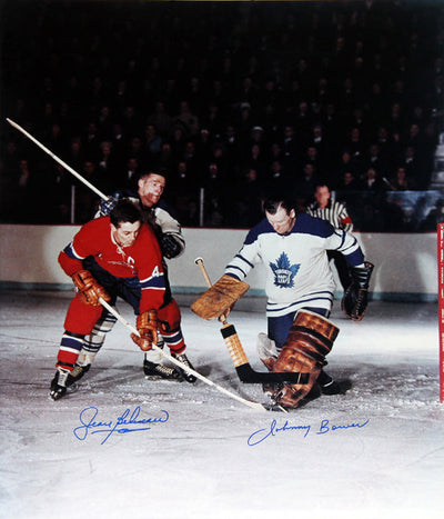 PHOTO DUAL-SIGNÉE JEAN BELIVEAU & JOHNNY BOWER 16" X 20" CANADIENS DE MONTRÉAL & MAPLE LEAFS DE TORONTO OBJET DE COLLECTION NHL (20" X 16") – REPLIQUE AUTOGRAPHEÉ – OBJET DE COLLECTION AUTHENTIQUE SIGNÉ
