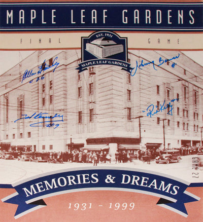 BILLETS FINALE DES JARDINS MAPLE LEAF 16" X 20" SIGNÉE PAR BOWER, T. KENNEDY, A. STANLEY ET KELLY TORONTO MAPLE LEAFS OBJET DE COLLECTION NHL (20" X 16") – ESPOSÉ DE SOUVENIRS AUTOGRAPHIÉS – OBJET DE COLLECTION AUTHENTIQUE SIGNÉ